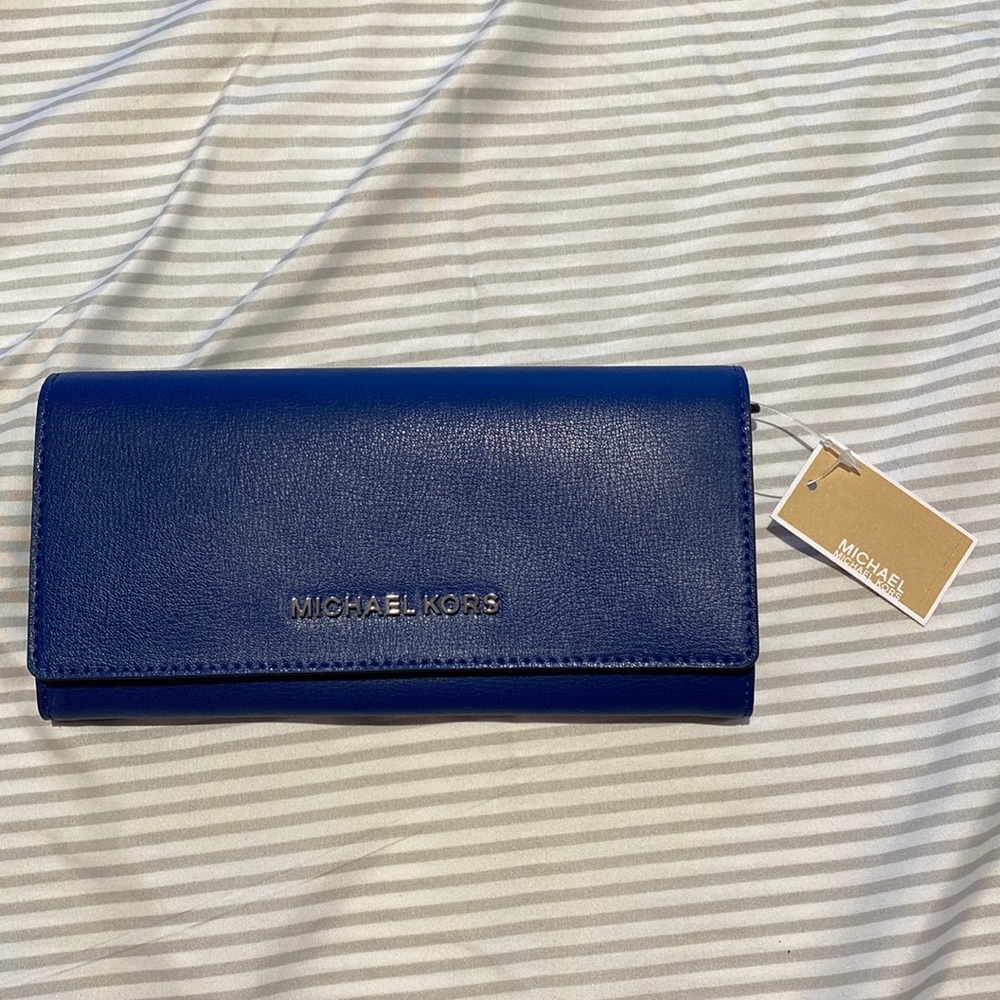 Blue leather silver hardware Michael Kors wallet